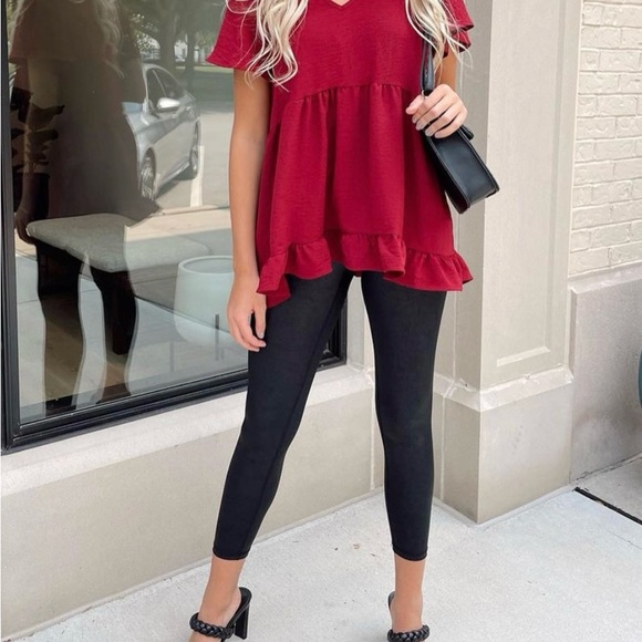 Women's Burgundy Ruffle Hem Top - Picture 2 of 2
